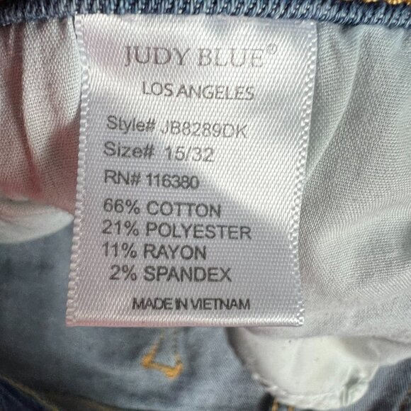 Judy Blue Jeans Womens Measured 36* Relaxed Blue Distressed Stretch Denim Tag 32 - Picture 8 of 16